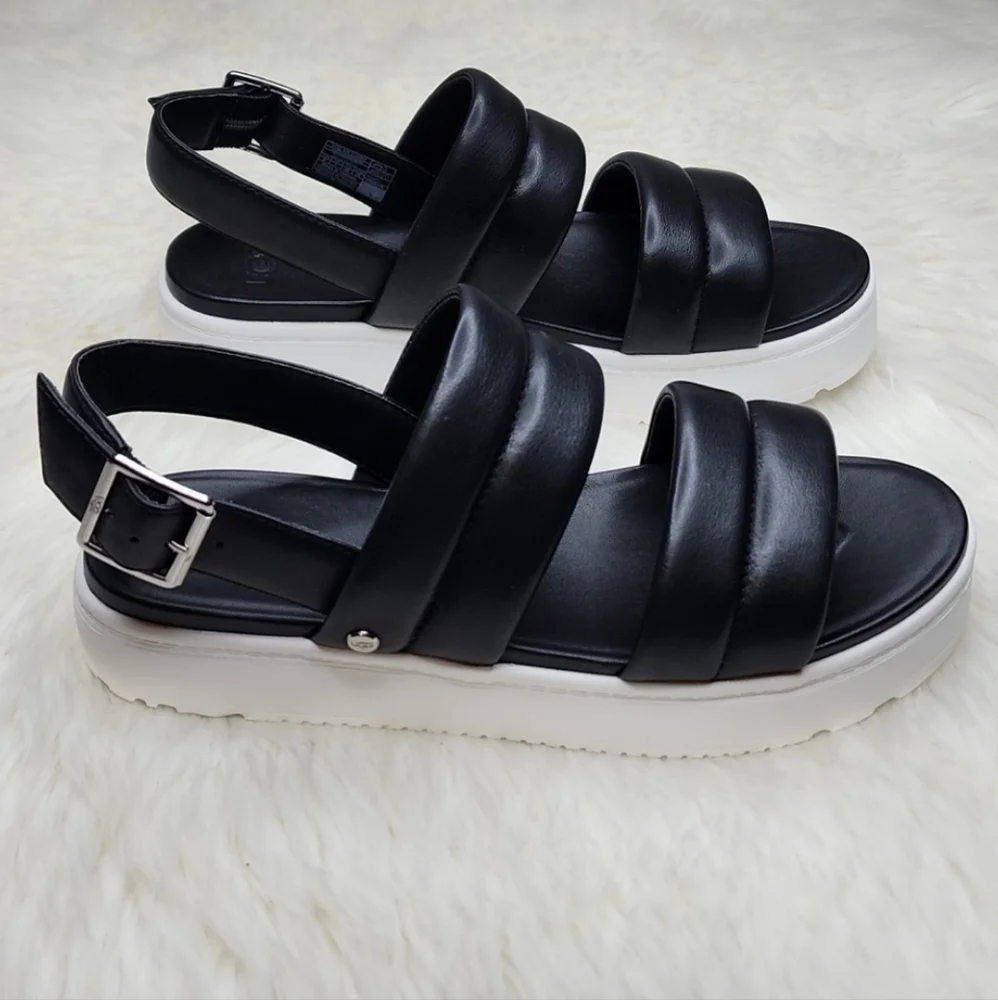 UGG Zayne Slingback Platform Sandal Black Leather